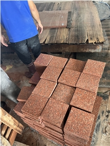 VN Red Granite Flamed Cobblestone, Pavers, Cubestone