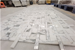 Arabescato Polished Natural Marble Basket Wave Mosaic Tiles