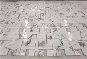 Arabescato Polished Natural Marble Basket Wave Mosaic Tiles
