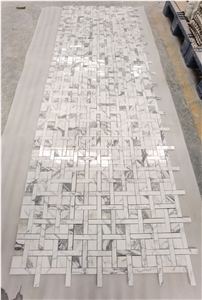 Arabescato Polished Natural Marble Basket Wave Mosaic Tiles