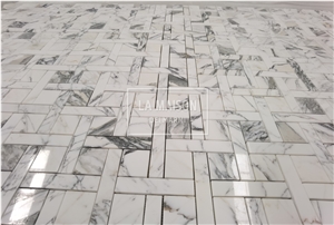 Arabescato Polished Natural Marble Basket Wave Mosaic Tiles