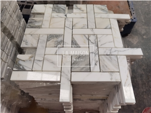 Arabescato Polished Natural Marble Basket Wave Mosaic Tiles