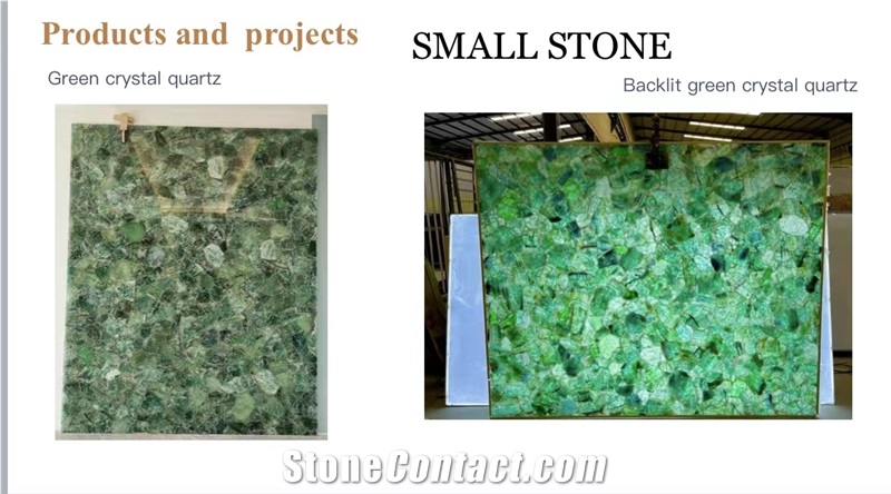 Backlit Green Crystal Quartz Semiprecious Slabs, Wall Panels