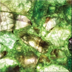 Backlit Green Crystal Quartz Semiprecious Slabs, Wall Panels