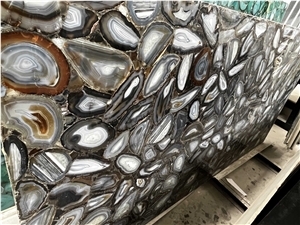 Grey Agate Semiprecious Slabs Used In Bathroom Design