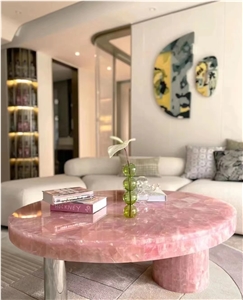 Rose Crystal Quartz Gem Stone Restaurant Table,Cafe Table