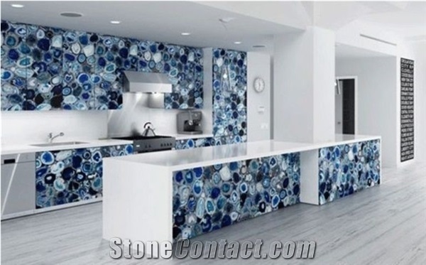 Polished Backlit Semiprecious Stone,Optimustone Blue Agate