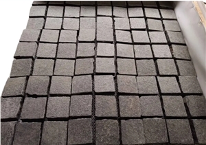 Black Basalt Flamed Cobble Stone, Optimustone Mesh Cobble Pavers