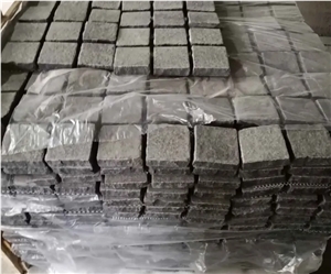 Cheap Black Granite Cobble Stone Cubes Paving,Pavers On Mesh