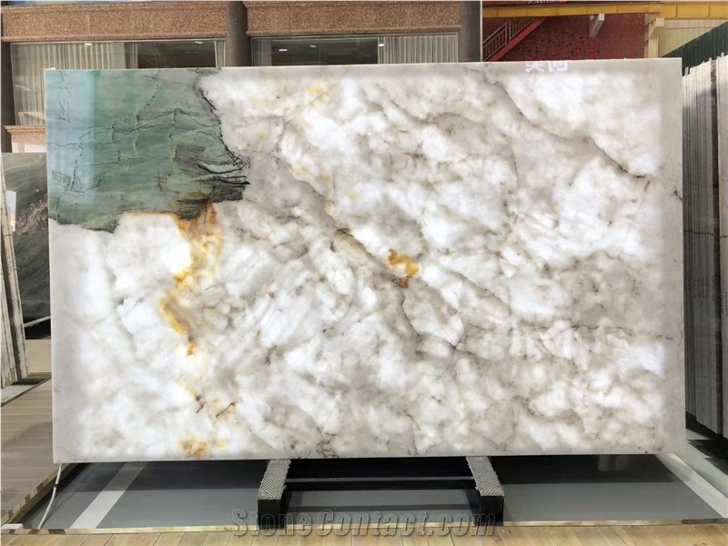 Ice Jade White Cristallo Quartzite Slab,Translucent White