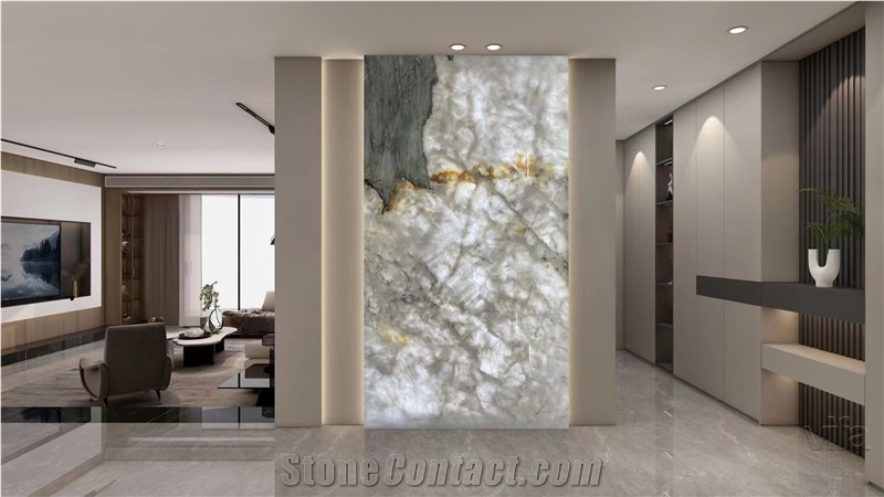 Ice Jade White Cristallo Quartzite Slab,Translucent White