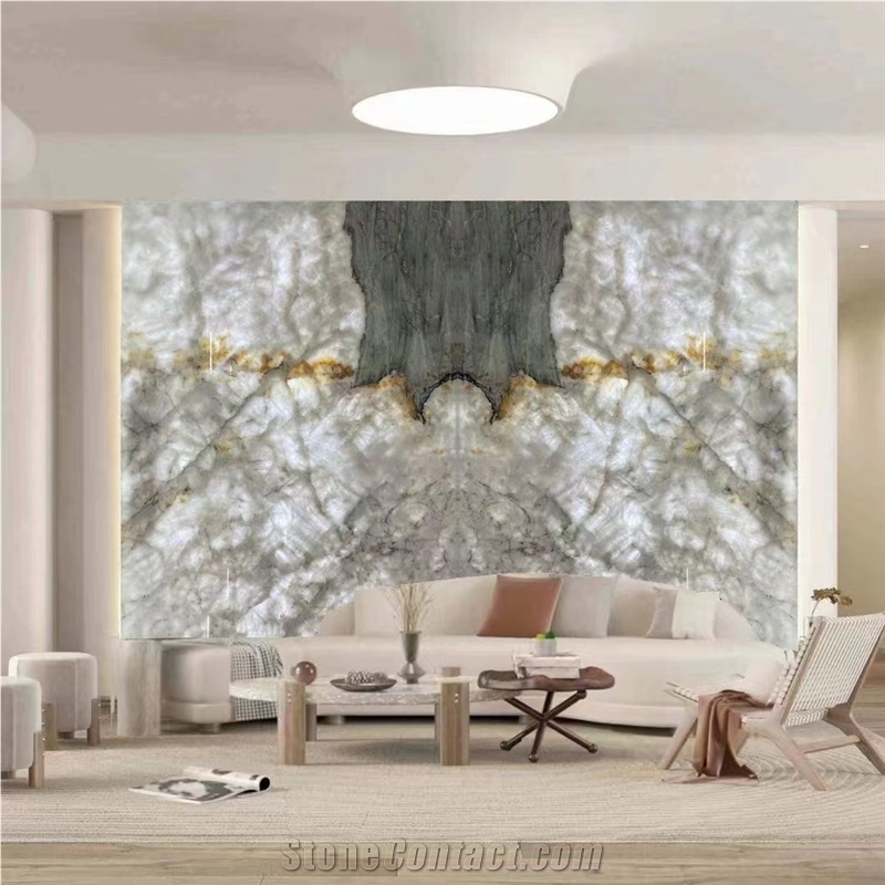 Ice Jade White Cristallo Quartzite Slab,Translucent White