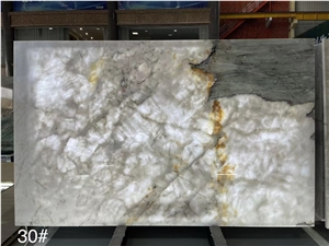 Ice Jade White Cristallo Quartzite Slab,Translucent White