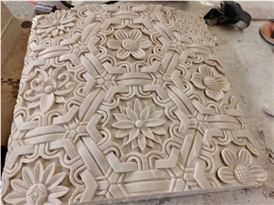 Hand Carved Custom, Large Beige Marble Hollow Columns Panels