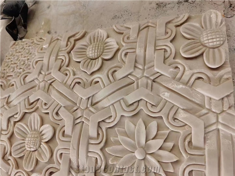 Hand Carved Custom, Large Beige Marble Hollow Columns Panels