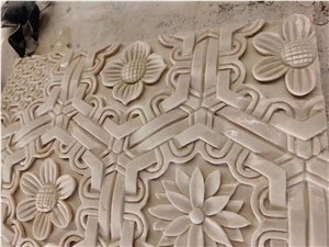 Hand Carved Custom, Large Beige Marble Hollow Columns Panels