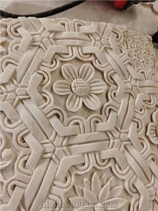 Hand Carved Custom, Large Beige Marble Hollow Columns Panels