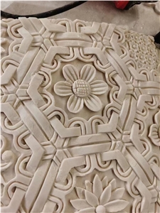 Hand Carved Custom, Large Beige Marble Hollow Columns Panels