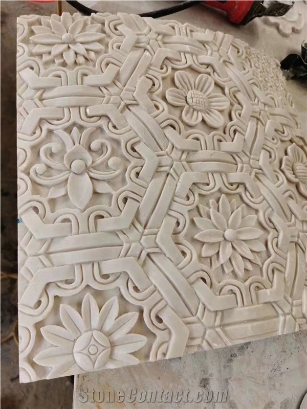 Hand Carved Custom, Large Beige Marble Hollow Columns Panels