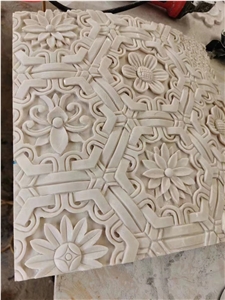 Hand Carved Custom, Large Beige Marble Hollow Columns Panels