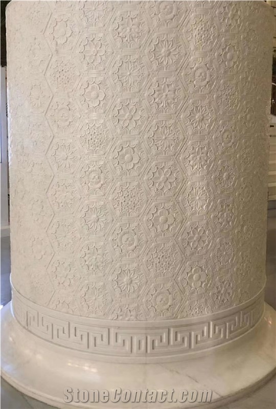 Hand Carved Custom, Large Beige Marble Hollow Columns Panels