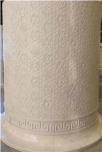 Hand Carved Custom, Large Beige Marble Hollow Columns Panels