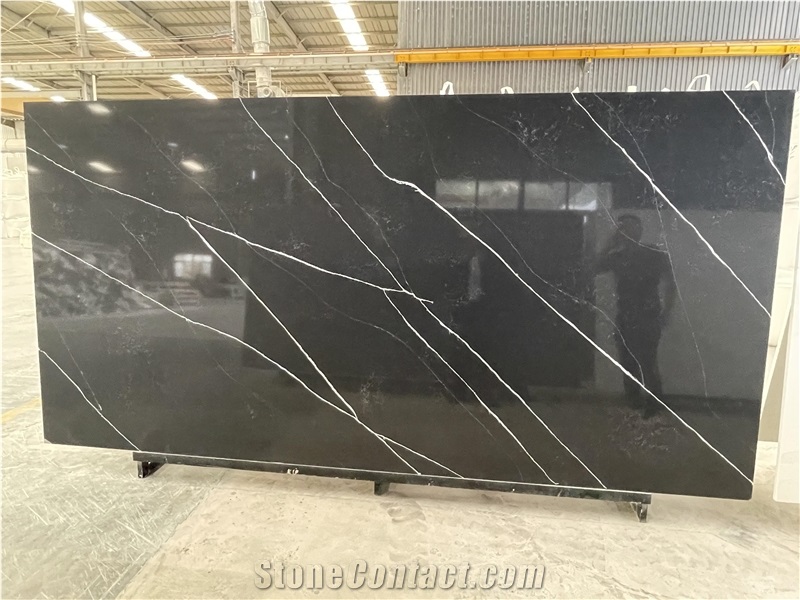 M516 Black Quartz White Veining Exotic Design Marble