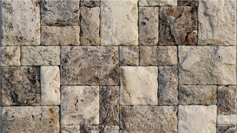 Split Face And Tumbled Silver Travertine Wall Mosaic Tiles