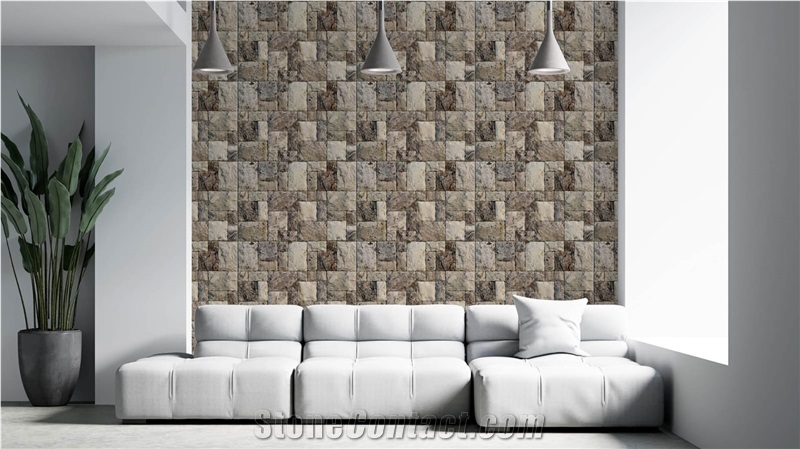 Split Face And Tumbled Silver Travertine Wall Mosaic Tiles