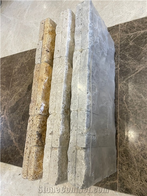 Split Face And Tumbled Silver Travertine Wall Mosaic Tiles