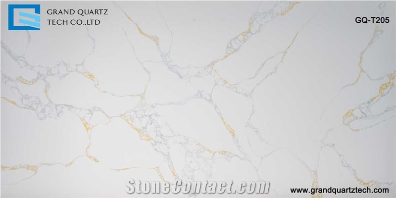 GQ-T205 Gold/Grey Veins Calacatta Quartz Jumbo Slabs
