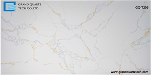 GQ-T205 Gold/Grey Veins Calacatta Quartz Jumbo Slabs