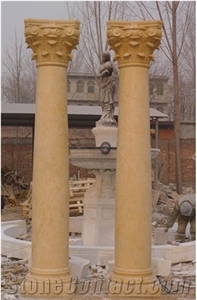 Cheap Sunny Beige Marble Hand Carving Columns & Pillars