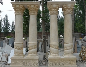 Cheap Sunny Beige Marble Hand Carving Columns & Pillars