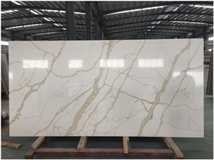 Golden Veins Calacatta Quartz Slab