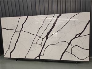 Purple Veins White Calacatta Voilet Quartz Slab