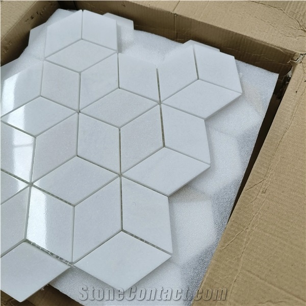 Thassos White Marble Irregular Mosaic Tiles