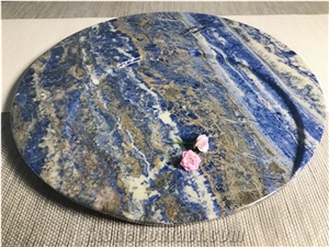 Luxury Bolivia Blue Marble Tray,Round Marble Serving Tray