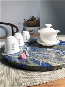 Luxury Bolivia Blue Marble Tray,Round Marble Serving Tray