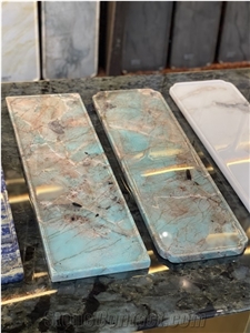 Luxury Bolivia Blue Marble Tray,Round Marble Serving Tray