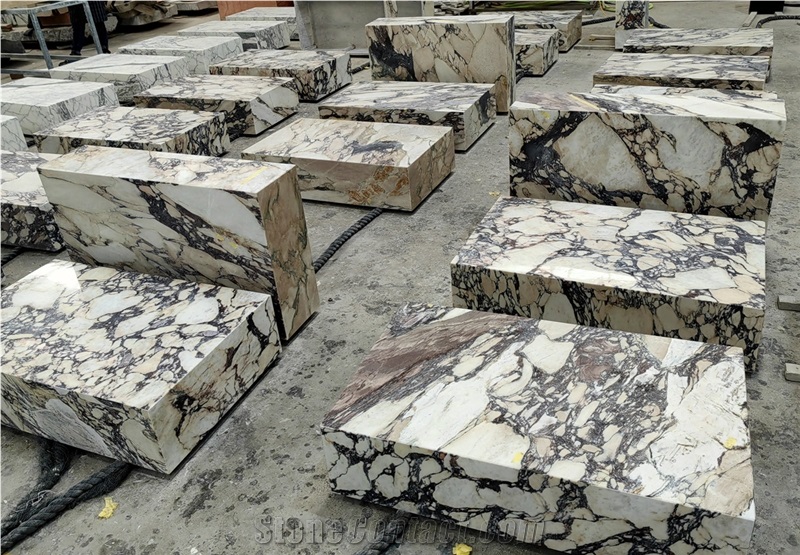 Plinth Low Coffee Table, Calacatta Viola Honed Marble