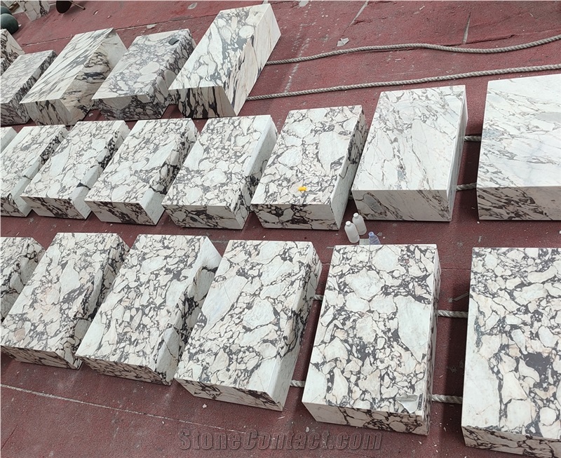 Plinth Low Coffee Table, Calacatta Viola Honed Marble
