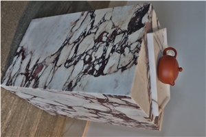 Plinth Low Coffee Table, Calacatta Viola Honed Marble