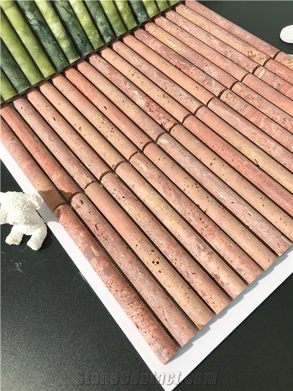 Red Travertine Honed Flute Mosaic Tiles