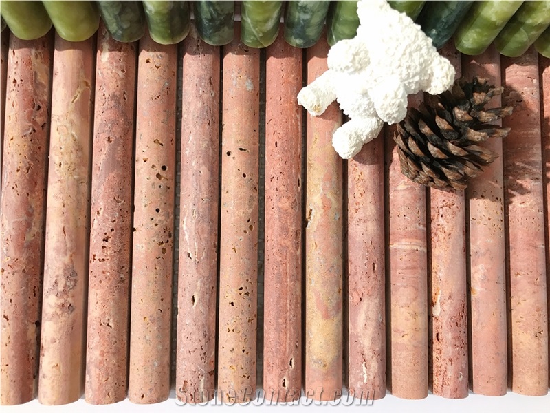 Red Travertine Honed Flute Mosaic Tiles