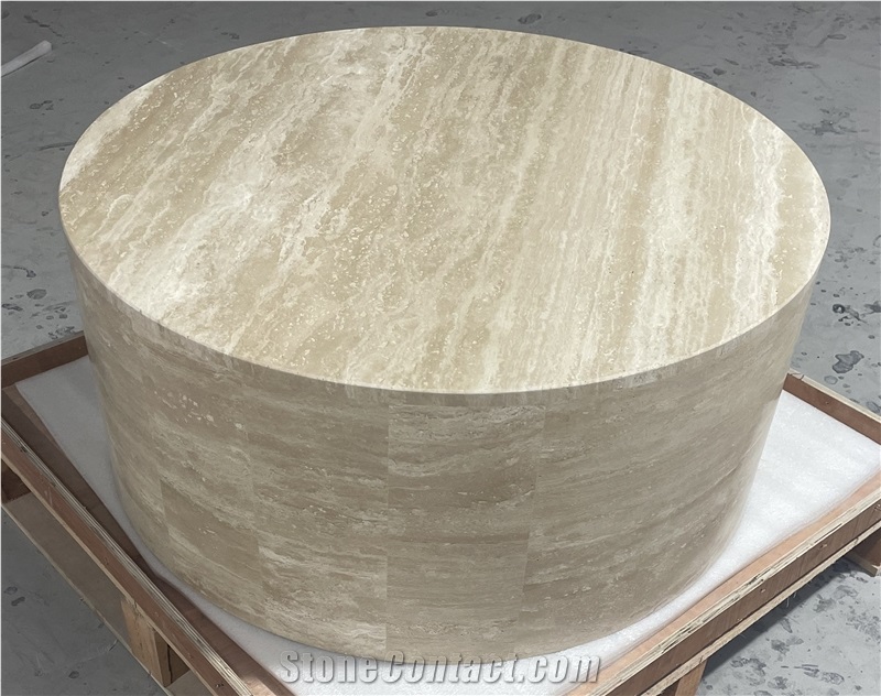 Travertine Low Rounded Plinth  Coffee Table