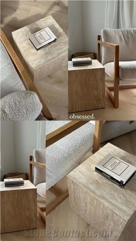 Vein Cut Travertine  Cubes ,Travertine Side Table,End Table