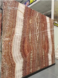 Book Match Translucent Onice Red Vulcano Onyx For Wall