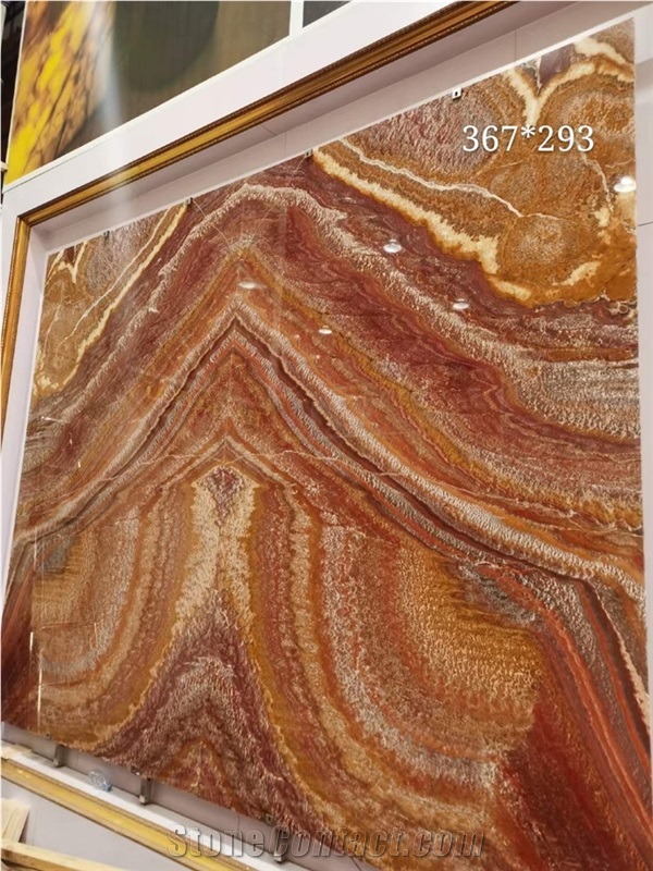 Book Match Translucent Onice Red Vulcano Onyx For Wall