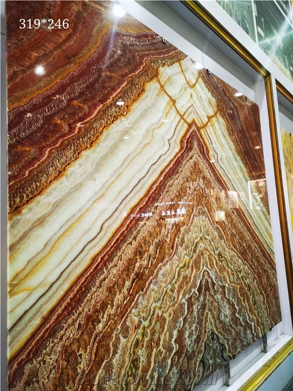 Book Match Translucent Onice Red Vulcano Onyx For Wall